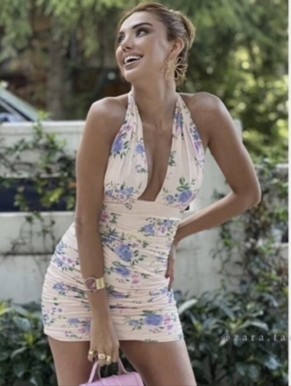 Zara Pale Pink Floral Backless Halter Dress